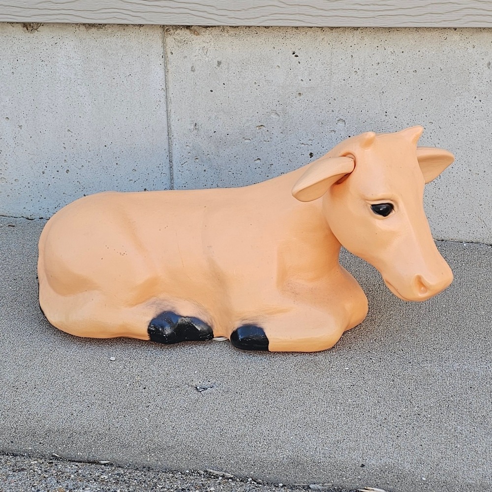 Vintage Nativity Cow Lighted Christmas Blow Mold General Foam 22"
